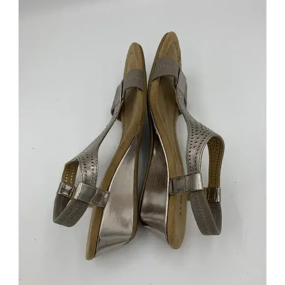 Alfani Rose Gold Sandals Ankle Strap 1” Heel Wedge Open Toe Size 5.5 Metallic - Picture 6 of 8